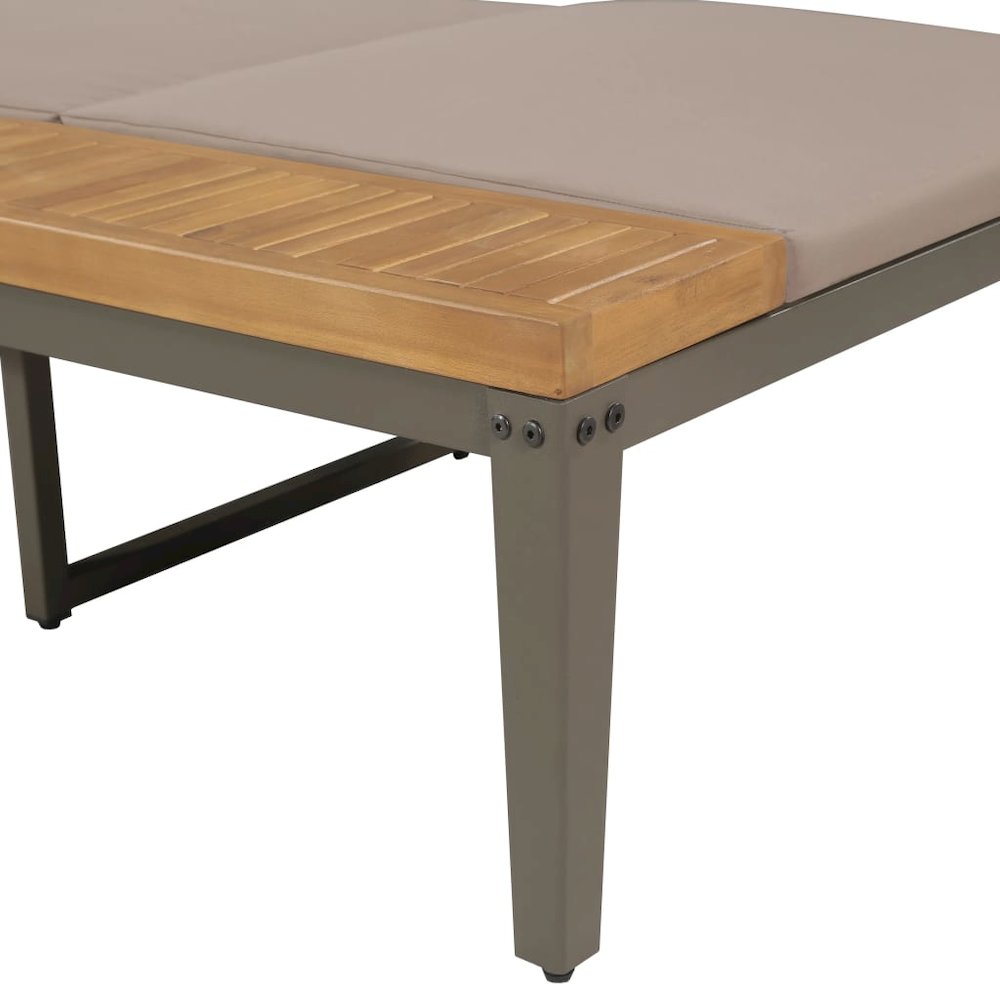 Garden Sunbed Brown Solid Acacia wood Regular Adjustable Armrests. Picture 4