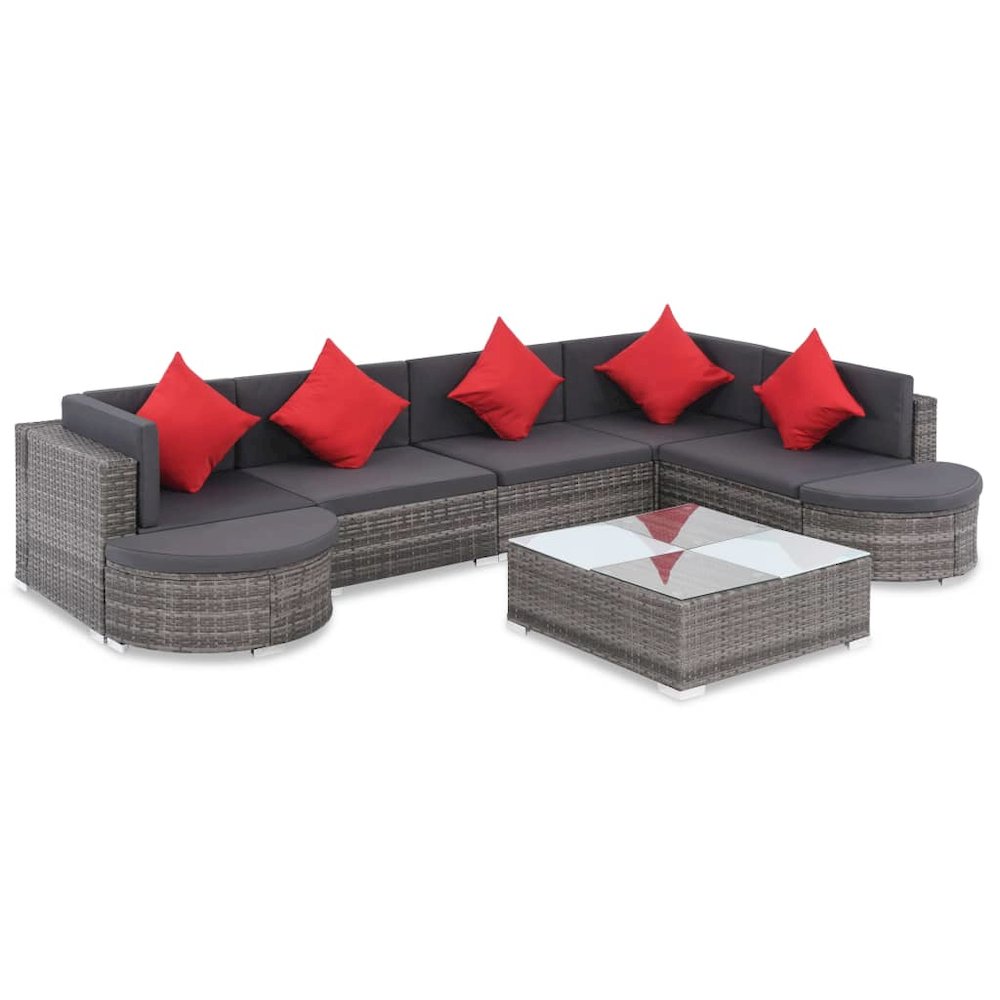 Sofa Set Grey, dark grey, red. Picture 1