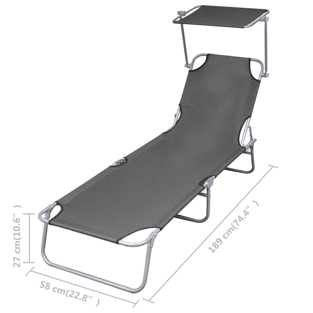 Sunlounger Grey Powder-coated steel Single Foldable. Picture 7