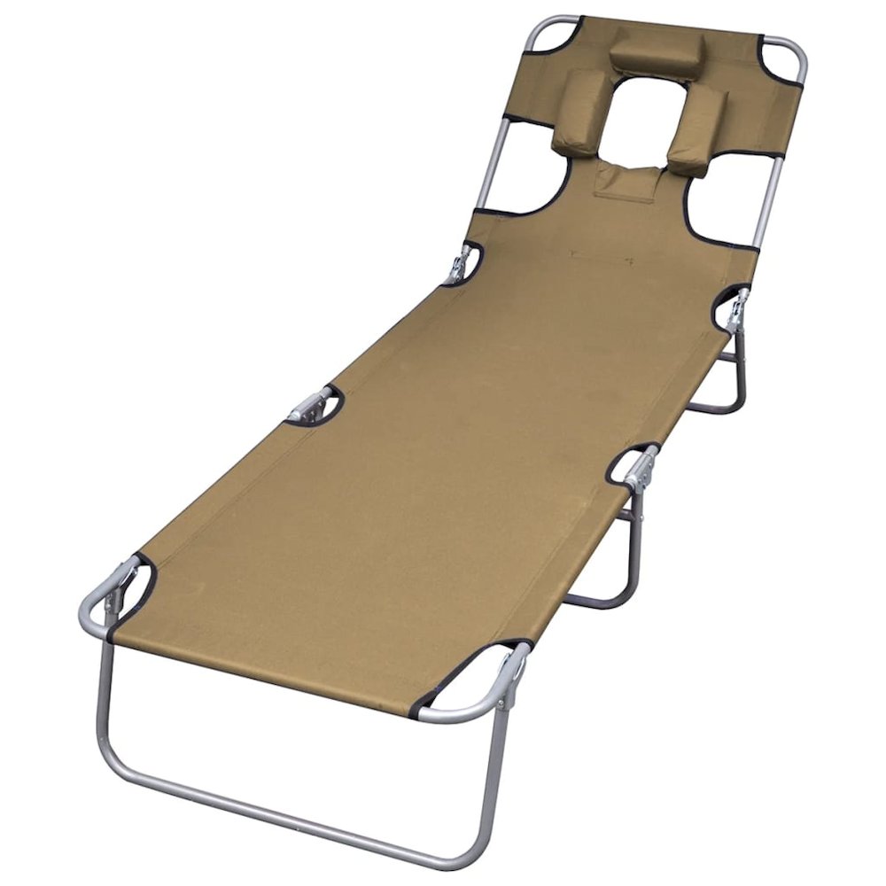 Sunlounger Taupe Powder-Coated Steel Standard Foldable. Picture 1