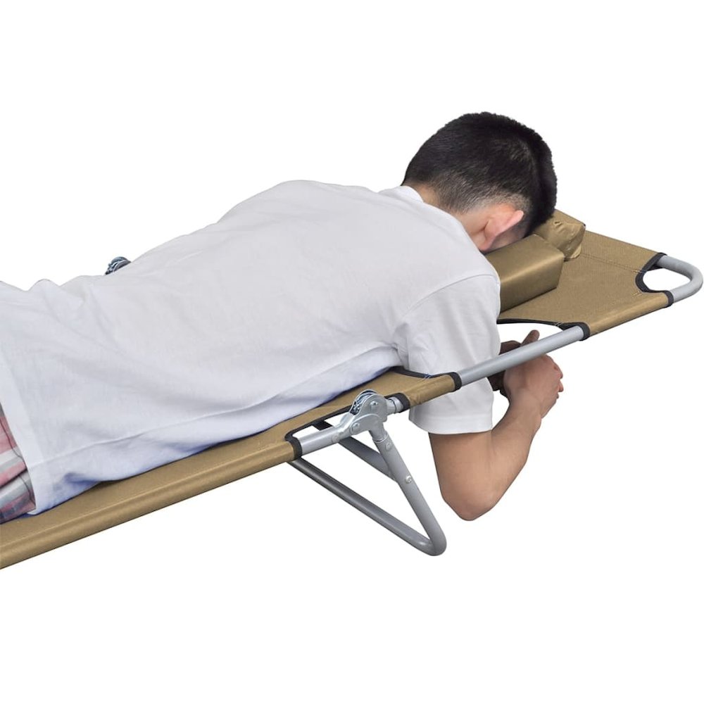 Sunlounger Taupe Powder-Coated Steel Standard Foldable. Picture 5