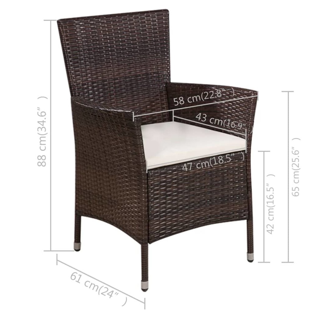 Bistro Set Brown PE rattan Compact Removable Covers Bistro Set. Picture 4