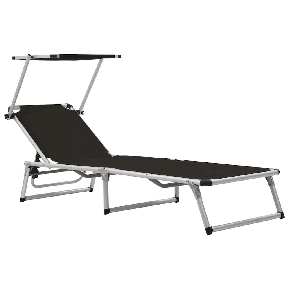Sun Lounger Black Aluminum Standard Foldable Beach Chair. Picture 1