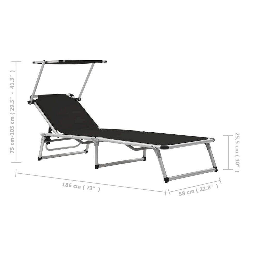 Sun Lounger Black Aluminum Standard Foldable Beach Chair. Picture 10