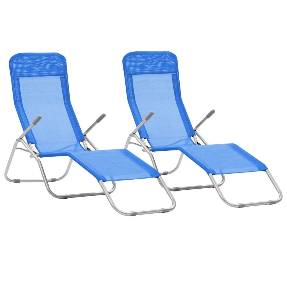 Sun Lounger Set of 2 Blue Powder-coated steel, Textilene Standard. Picture 1
