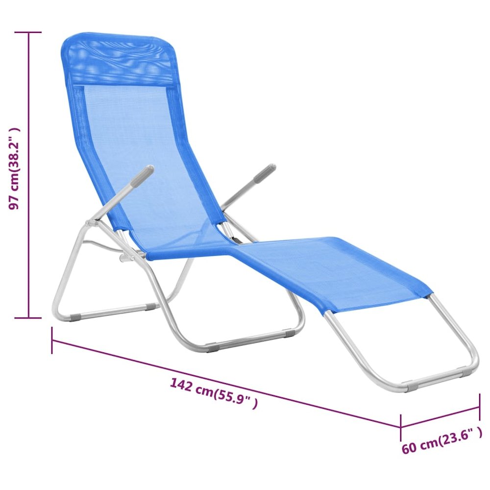 Sun Lounger Set of 2 Blue Powder-coated steel, Textilene Standard. Picture 9