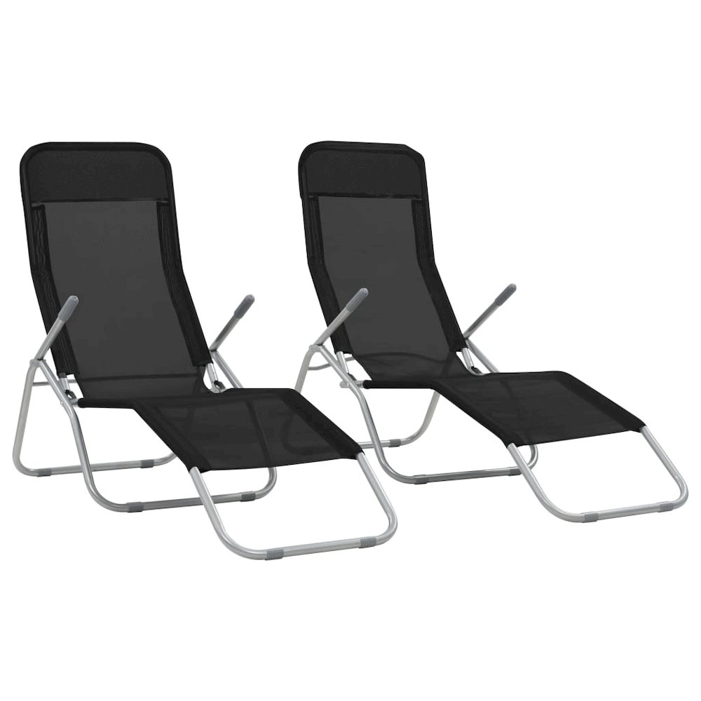 Sunlounger Set of 2 Black Textilene fabric, powder-coated steel. Picture 1