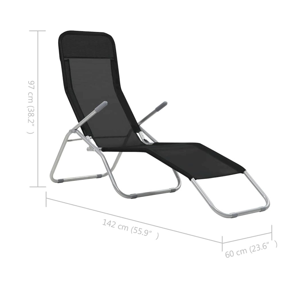 Sunlounger Set of 2 Black Textilene fabric, powder-coated steel. Picture 9