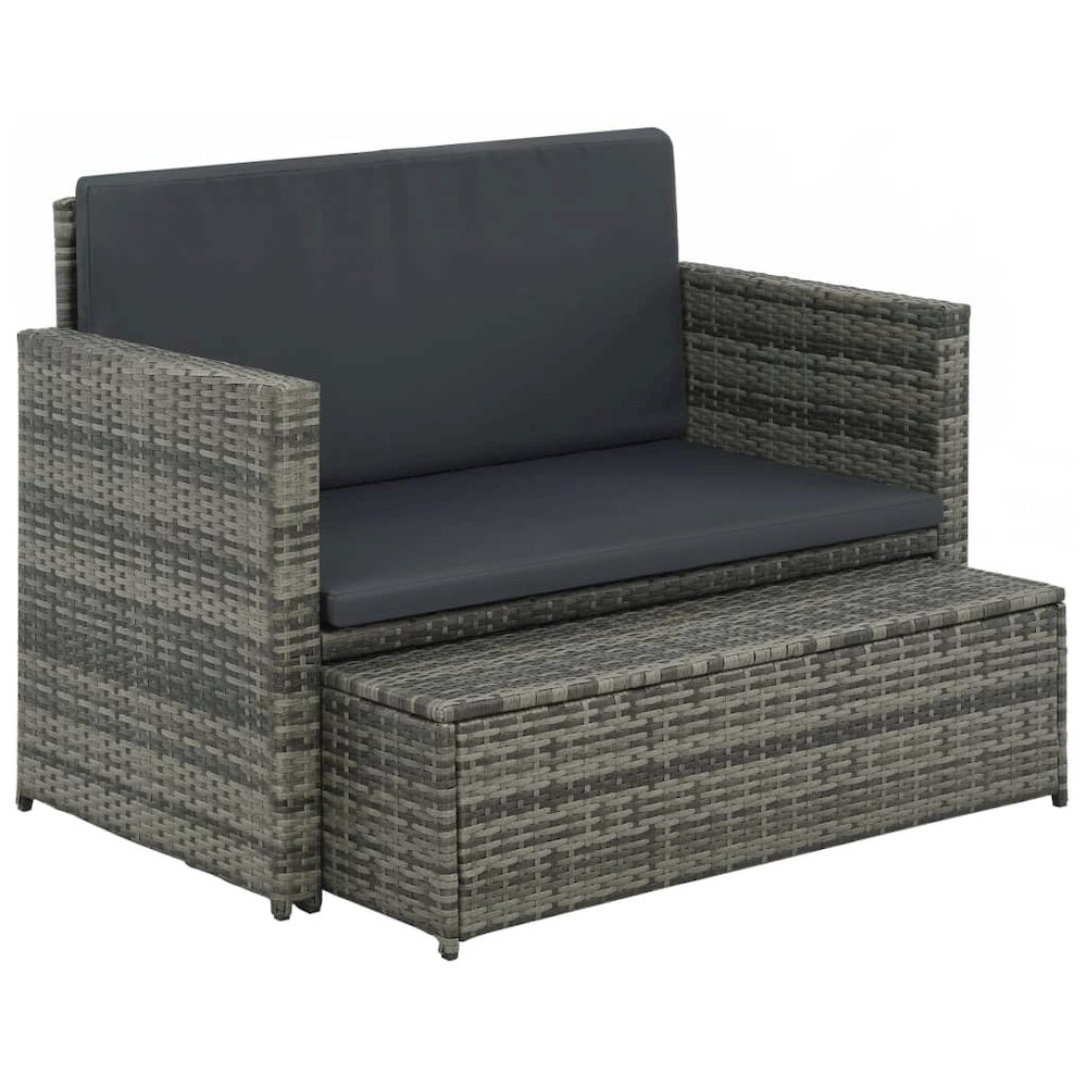 Sofa Set Gray Poly Rattan, Powder-coated Steel, Polyester 2-seater. Picture 2