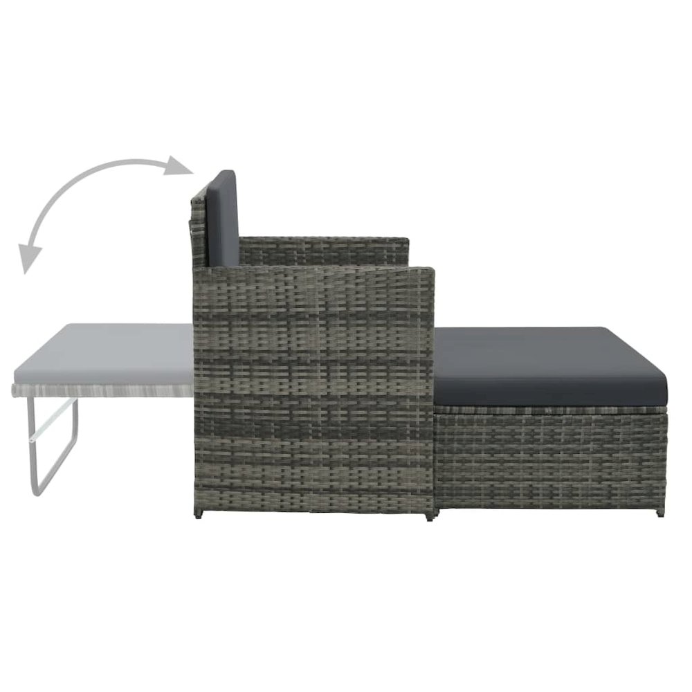 Sofa Set Gray Poly Rattan, Powder-coated Steel, Polyester 2-seater. Picture 3