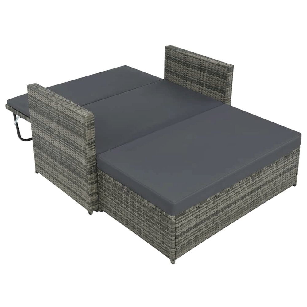 Sofa Set Gray Poly Rattan, Powder-coated Steel, Polyester 2-seater. Picture 4