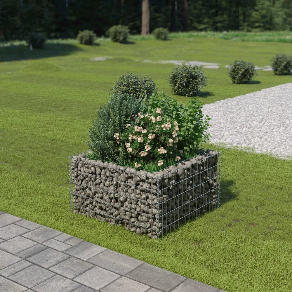 Gabion Raised Bed Silver Galvanized steel 35.4 x 35.4 x 19.7 in. Picture 1