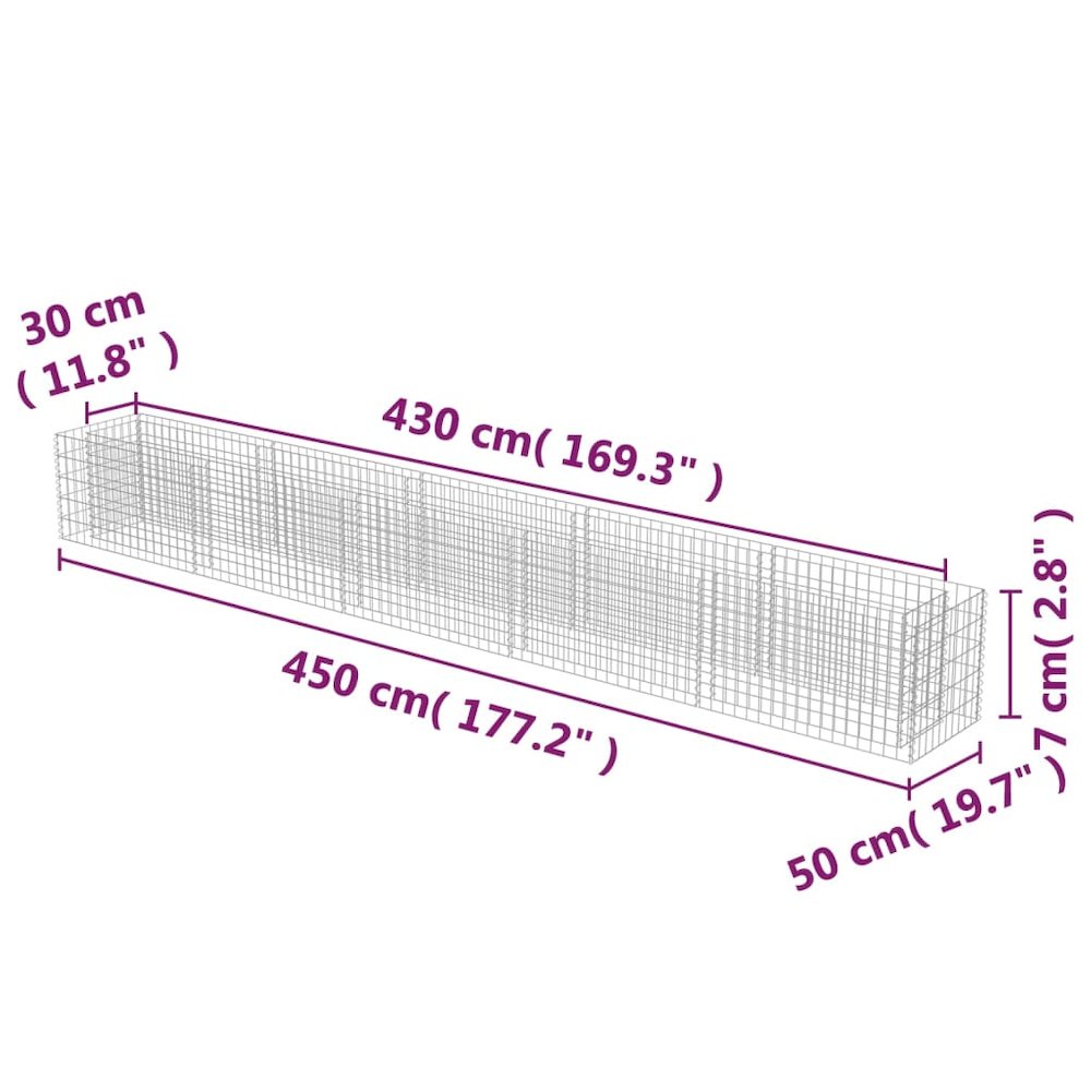Gabion Raised Bed Silver Galvanized Steel 177.2 x 19.7 x 19.7 in. Picture 8