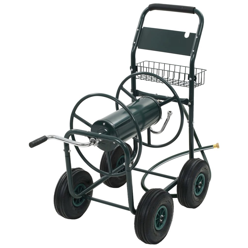 vidaXL Garden Hose Trolley with 1/2" Hose Connector 246ft Steel, 143777. Picture 1