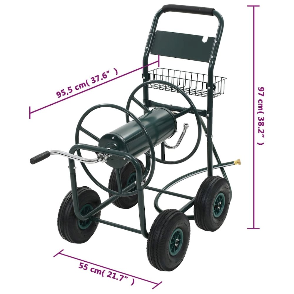 vidaXL Garden Hose Trolley with 1/2" Hose Connector 246ft Steel, 143777. Picture 10