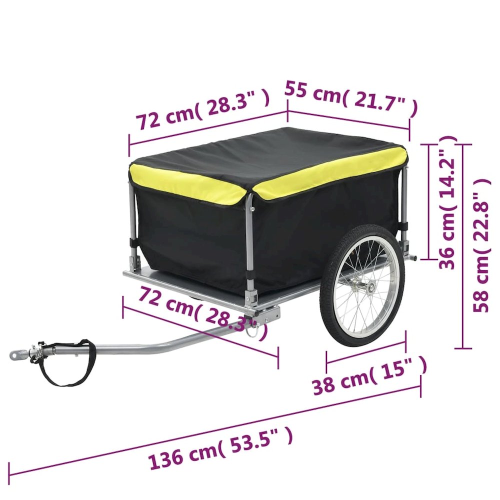 vidaXL Bike Cargo Trailer Black and Yellow 65 kg, 91684. Picture 6