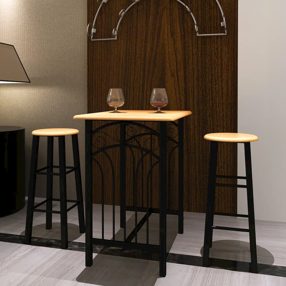Bar Table and Stool Black and Beige Wood and Steel Compact. Picture 3