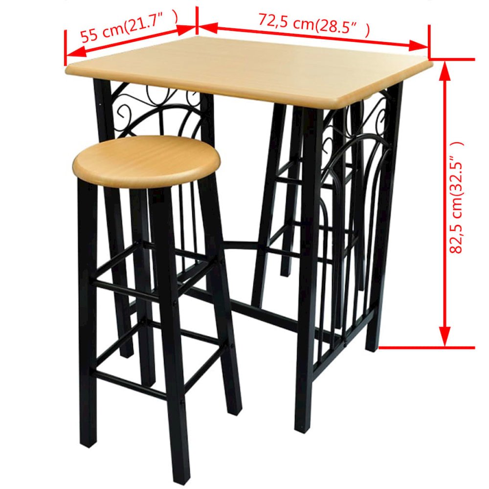 Bar Table and Stool Black and Beige Wood and Steel Compact. Picture 6