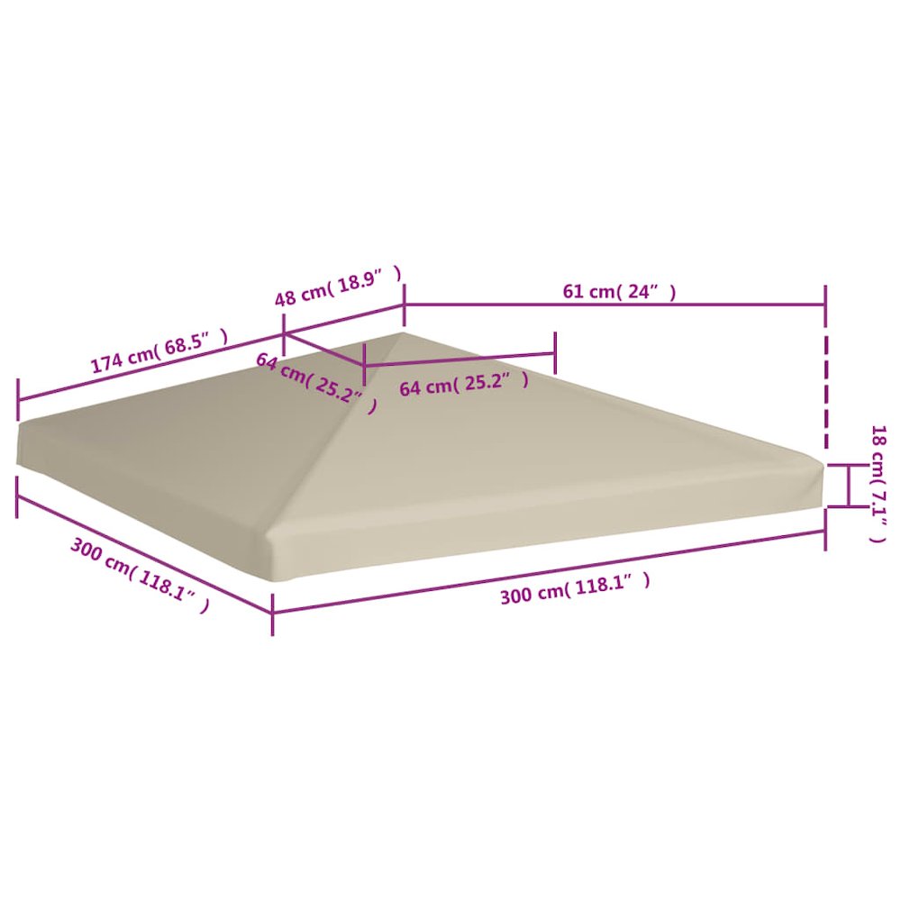 Gazebo Top Cover Beige Polyester with PVC coating 9.8 x 9.8 feet. Picture 6