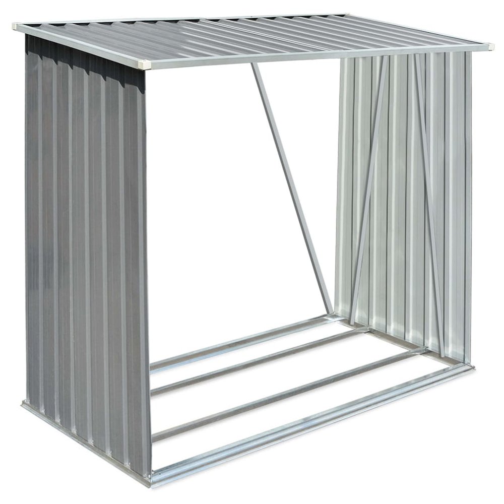 vidaXL Garden Log Storage Shed Galvanized Steel 64.2"x32.7â€œx60.6â€ Gray, 44959. Picture 2