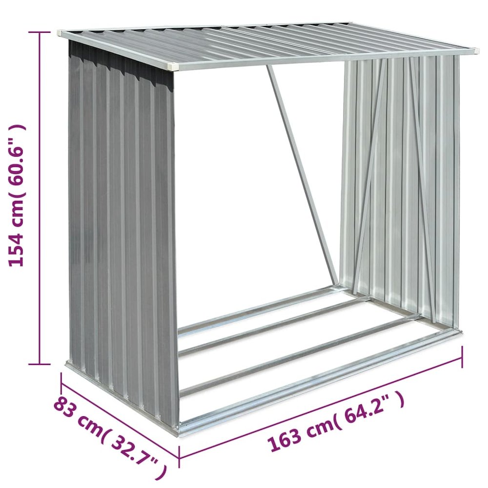vidaXL Garden Log Storage Shed Galvanized Steel 64.2"x32.7â€œx60.6â€ Gray, 44959. Picture 7