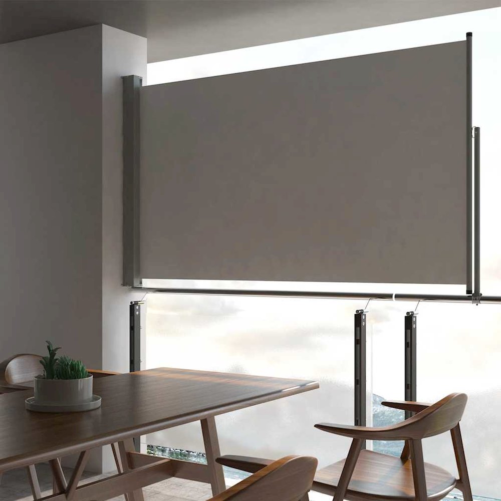 Side Awning Gray Polyester 55.1 x 118.1 in Retractable. Picture 2