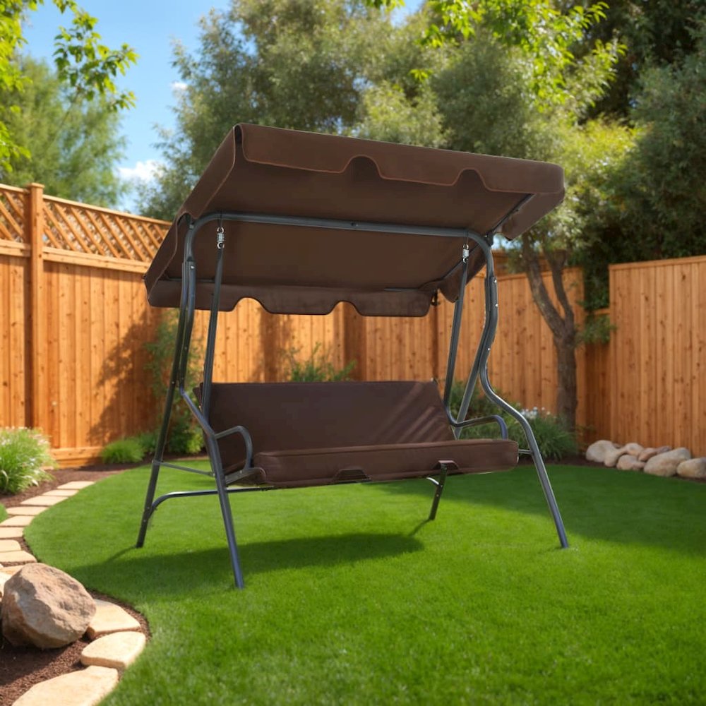 Garden Swing Seat Coffee Powder-coated steel frame. Picture 6