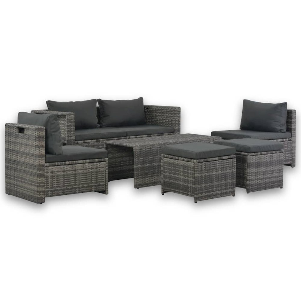 vidaXL 6 Piece Garden Lounge Set with Cushions Poly Rattan Gray, 44722. Picture 1