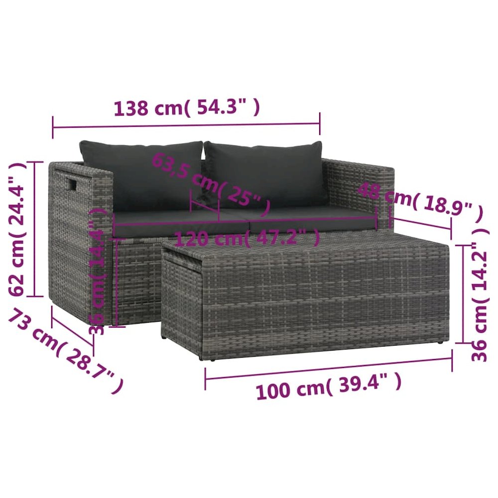 vidaXL 6 Piece Garden Lounge Set with Cushions Poly Rattan Gray, 44722. Picture 11