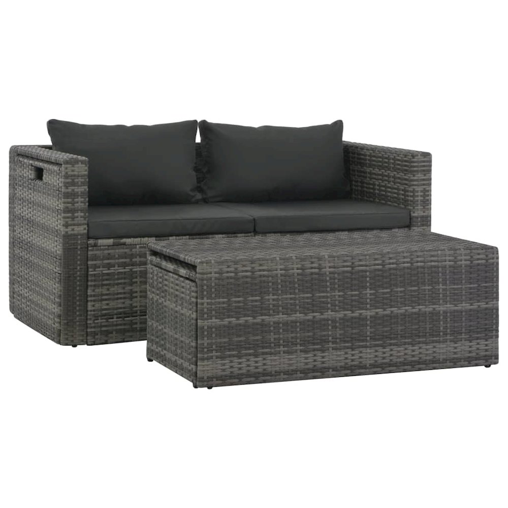 vidaXL 6 Piece Garden Lounge Set with Cushions Poly Rattan Gray, 44722. Picture 3