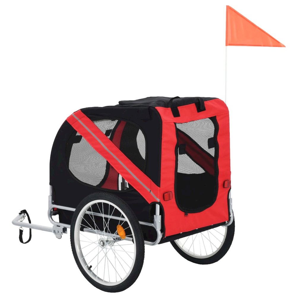 Pet Bike Trailer Red and Black Oxford fabric and steel Medium. Picture 3