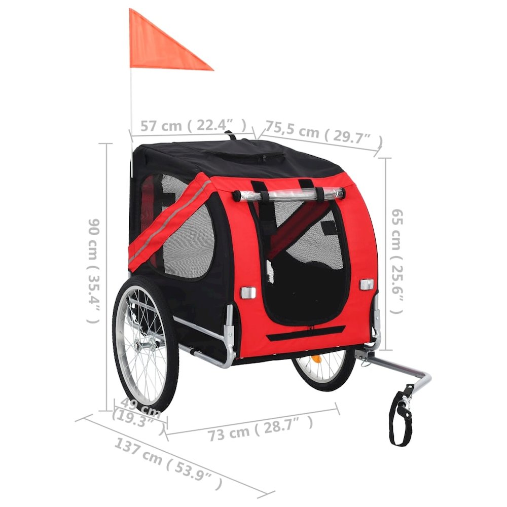 Pet Bike Trailer Red and Black Oxford fabric and steel Medium. Picture 7
