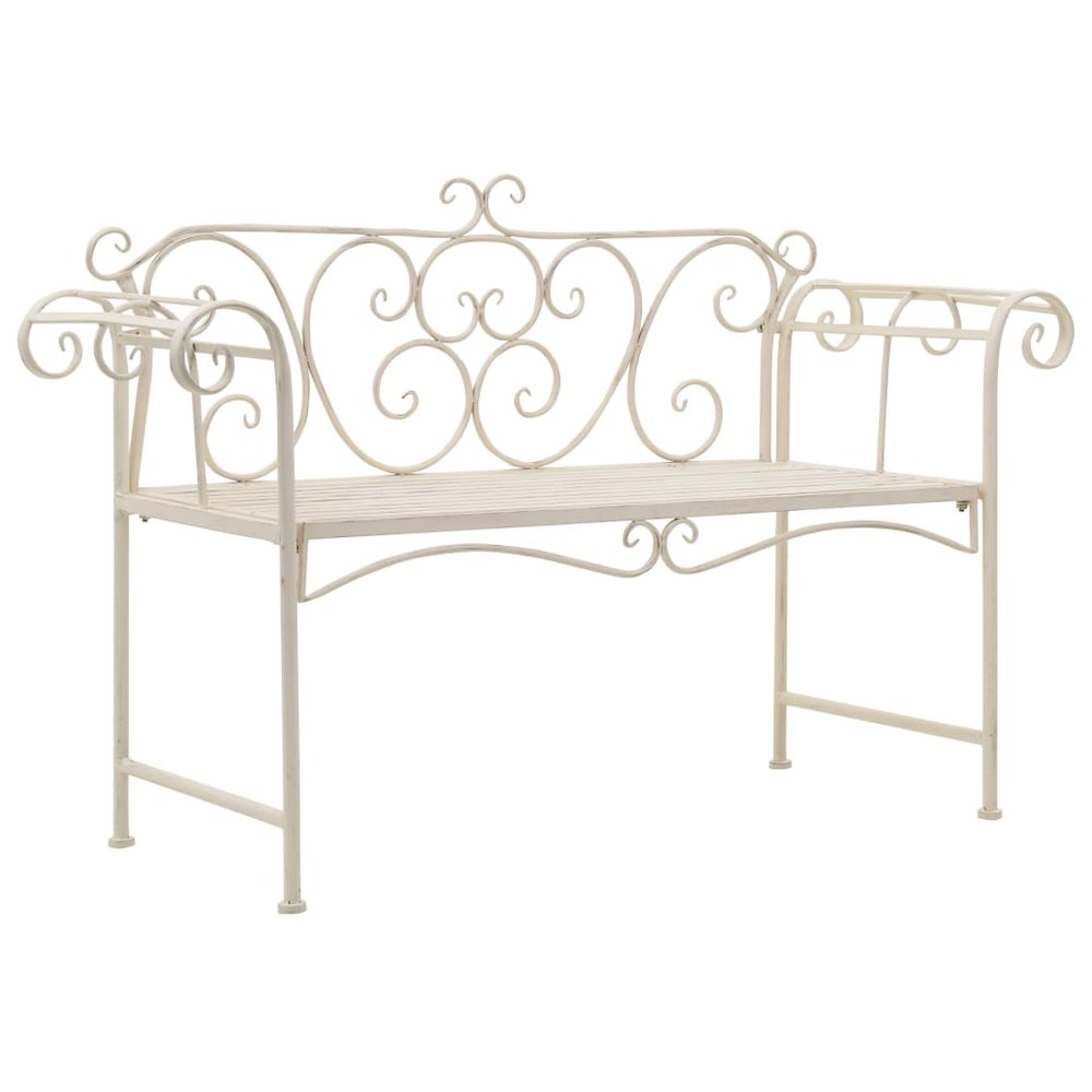 Garden Bench Antique White Metal 52 in width Decorative Inlays. Picture 1