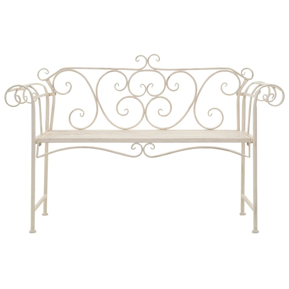 Garden Bench Antique White Metal 52 in width Decorative Inlays. Picture 2