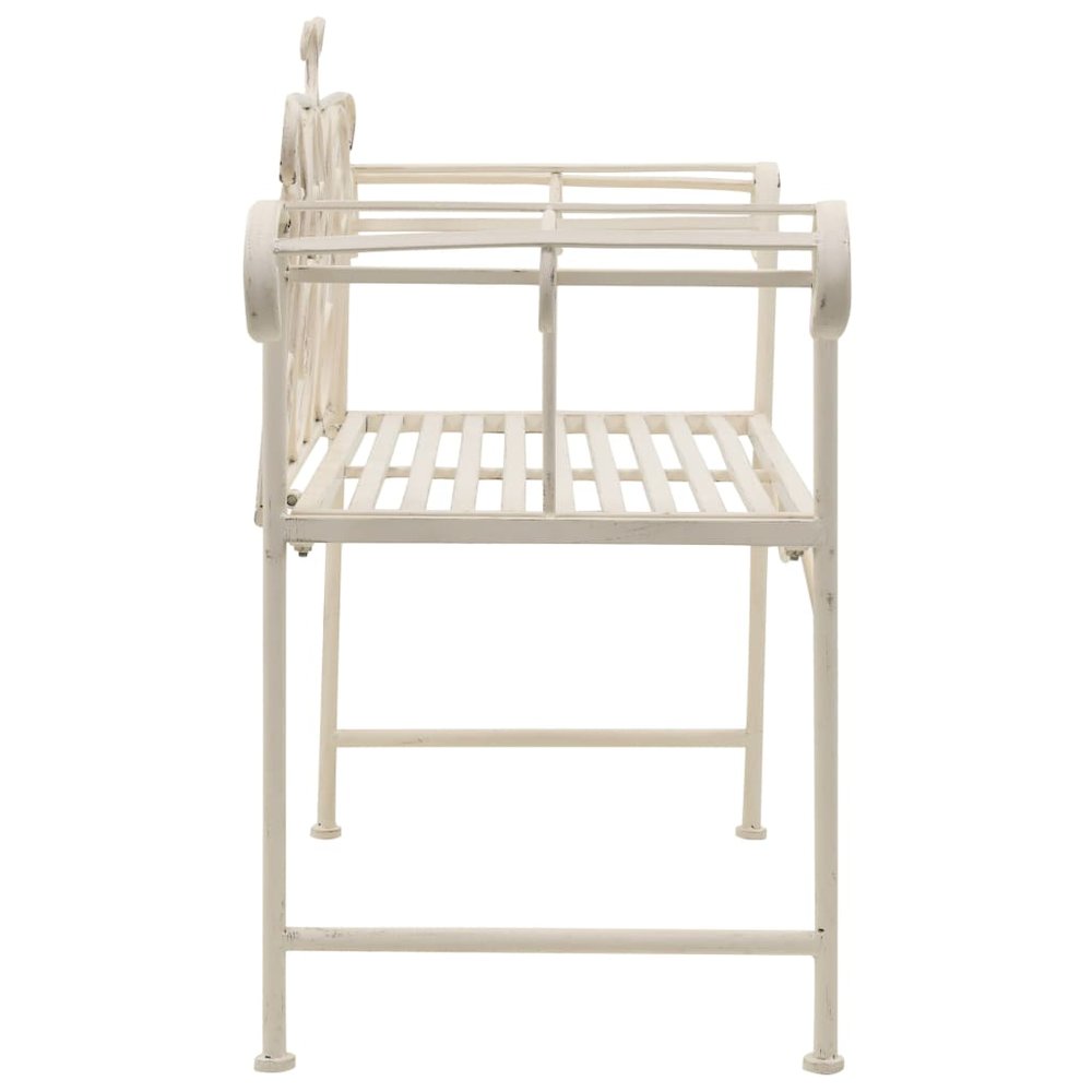 Garden Bench Antique White Metal 52 in width Decorative Inlays. Picture 3
