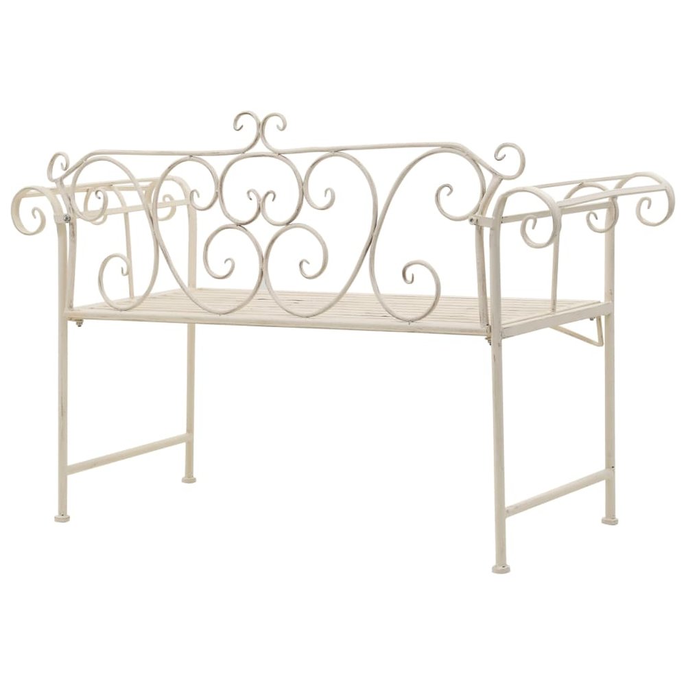 Garden Bench Antique White Metal 52 in width Decorative Inlays. Picture 4