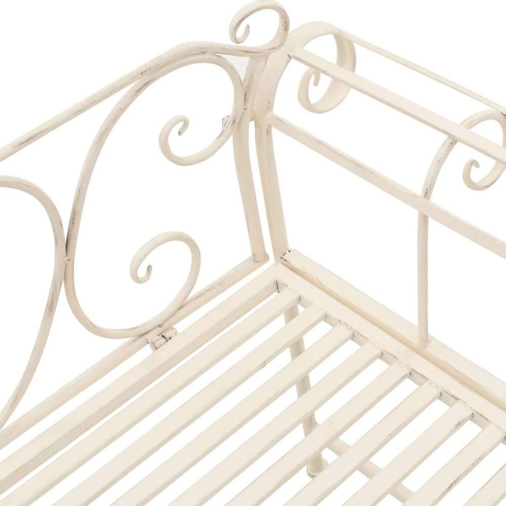 Garden Bench Antique White Metal 52 in width Decorative Inlays. Picture 5