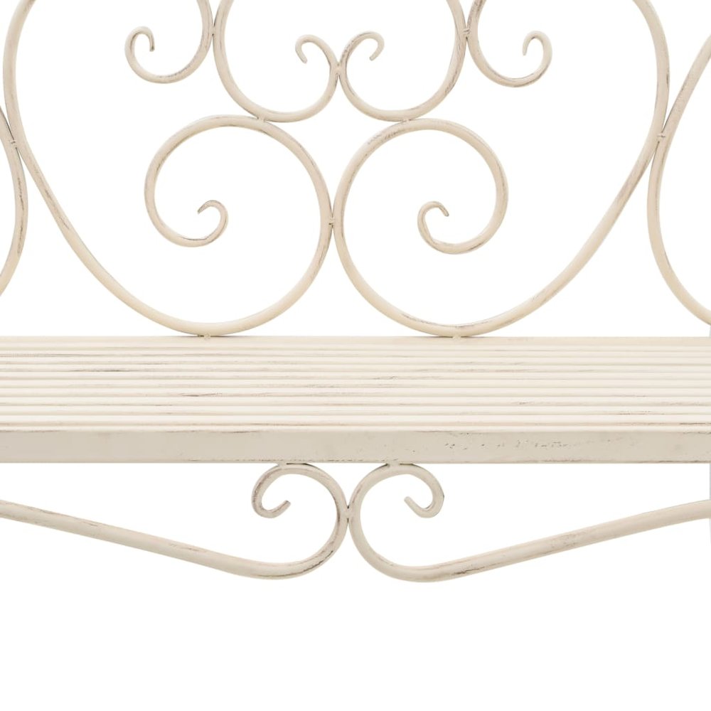 Garden Bench Antique White Metal 52 in width Decorative Inlays. Picture 6