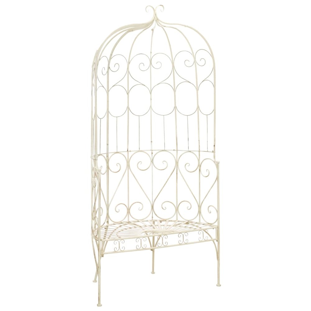 Garden Bench Antique White Wrought Iron Medium Decorative Inlays. Picture 1