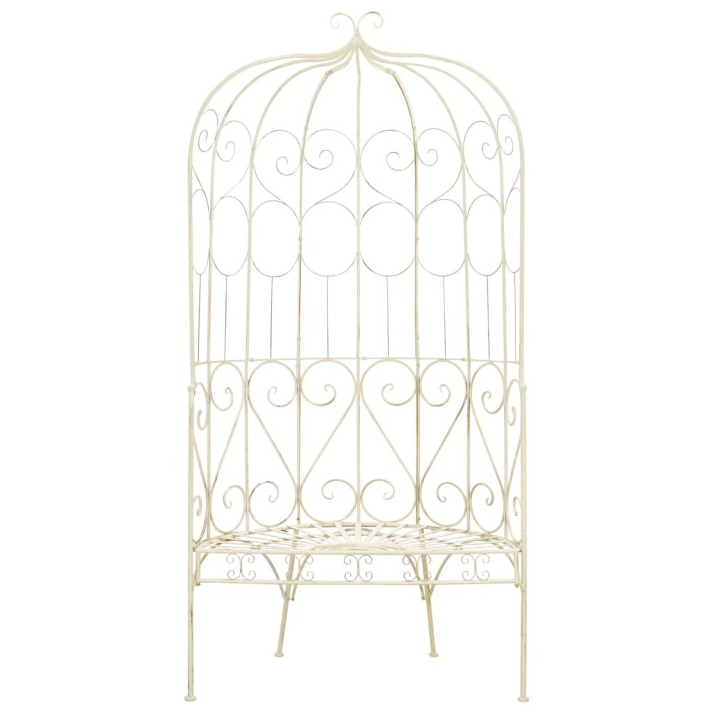 Garden Bench Antique White Wrought Iron Medium Decorative Inlays. Picture 2