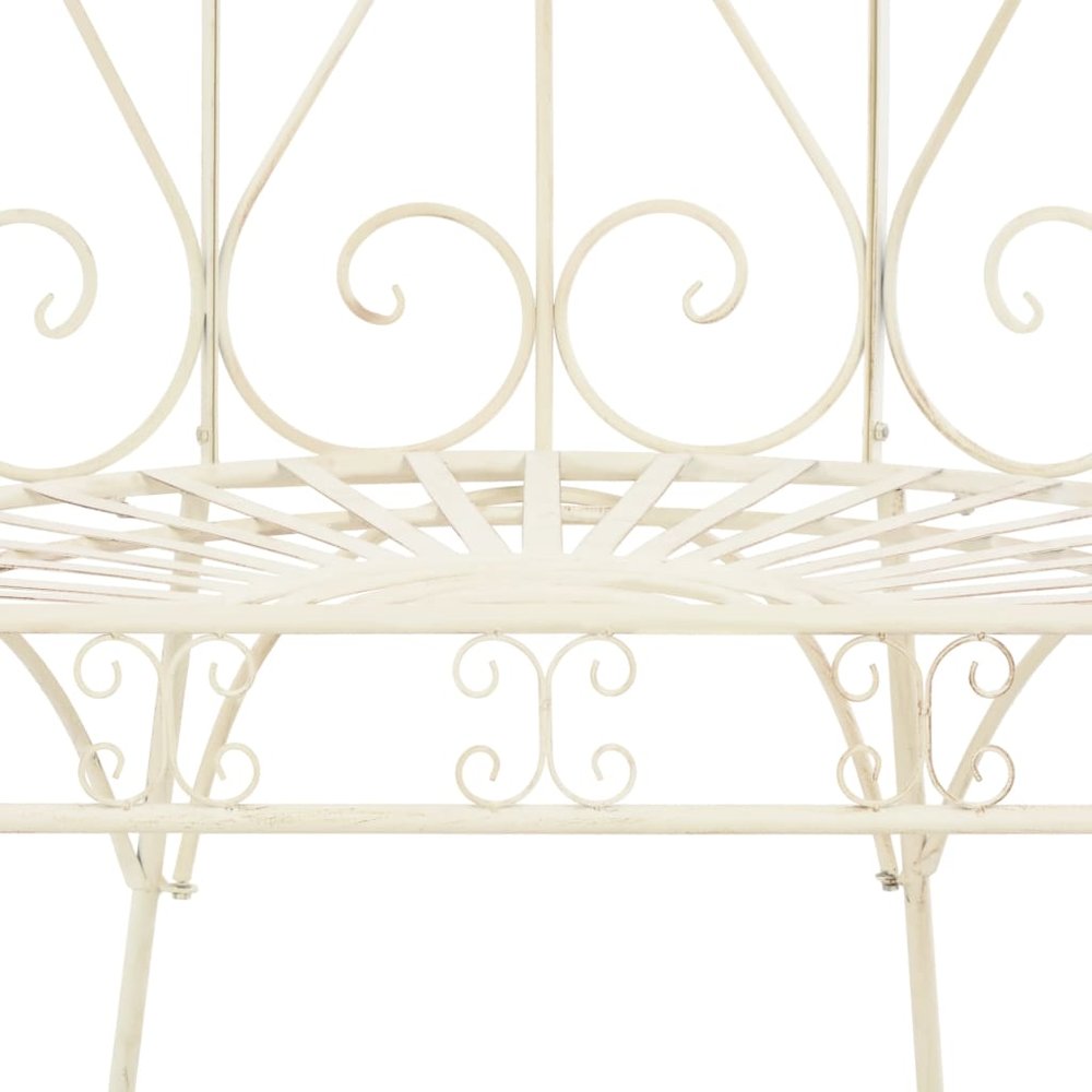 Garden Bench Antique White Wrought Iron Medium Decorative Inlays. Picture 5