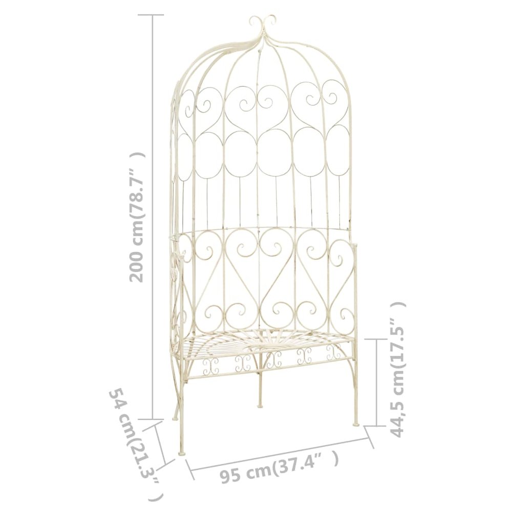 Garden Bench Antique White Wrought Iron Medium Decorative Inlays. Picture 6