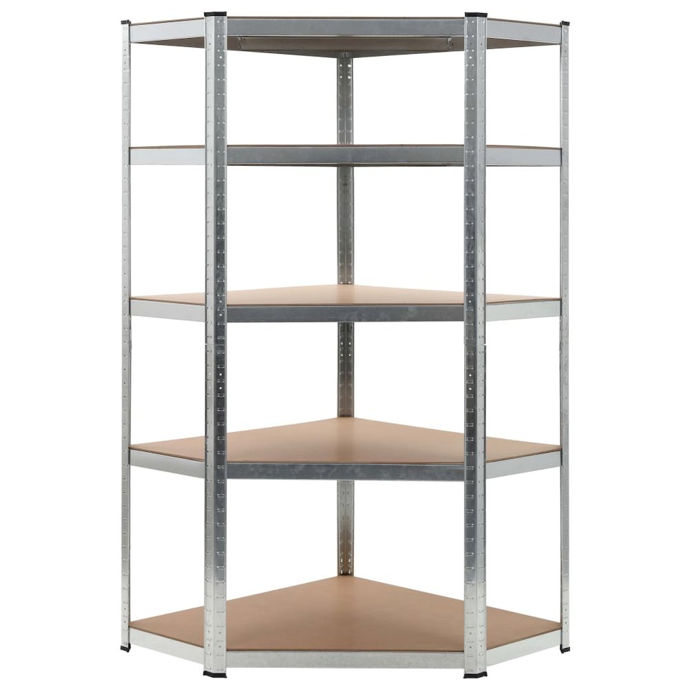 5-Layer Corner Shelf Silver Steel&Engineered Wood. Picture 1