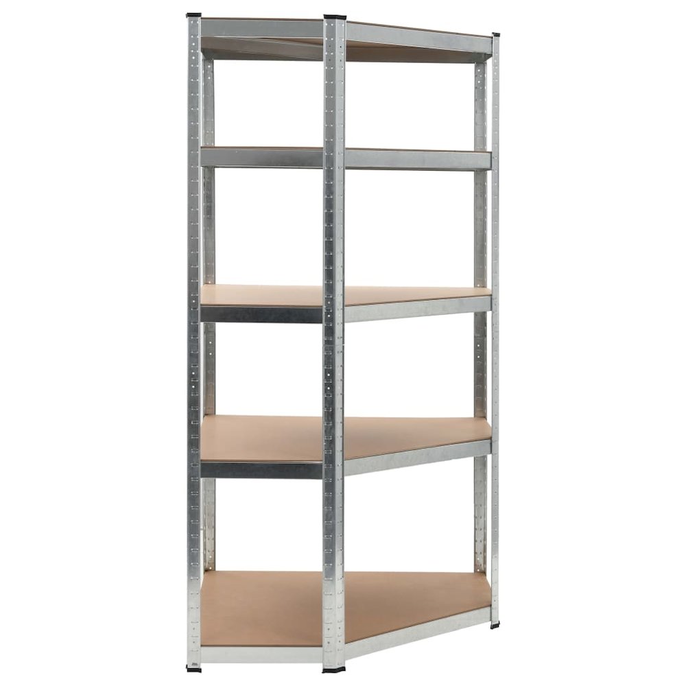 5-Layer Corner Shelf Silver Steel&Engineered Wood. Picture 3
