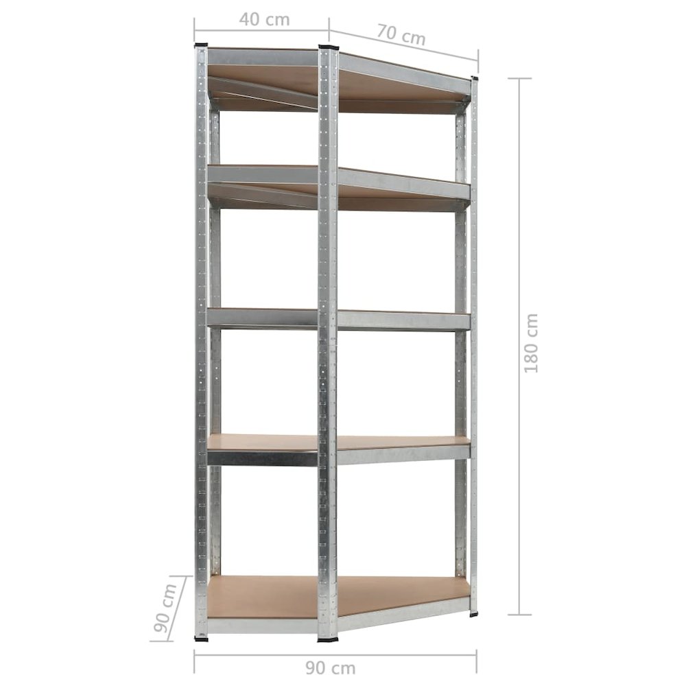 5-Layer Corner Shelf Silver Steel&Engineered Wood. Picture 8
