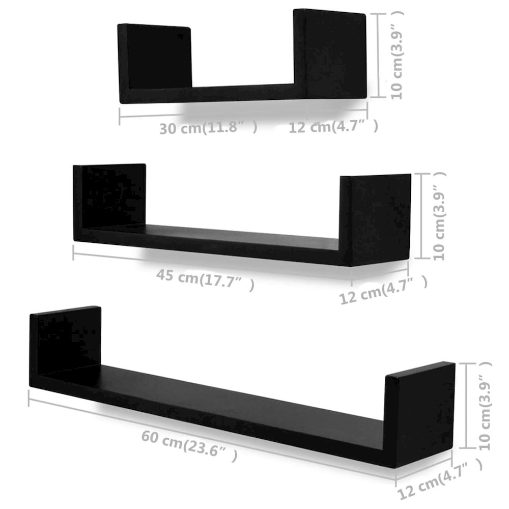 Wall Rack Set of 6 Black MDF Small, Medium, Large Wall mounting. Picture 5