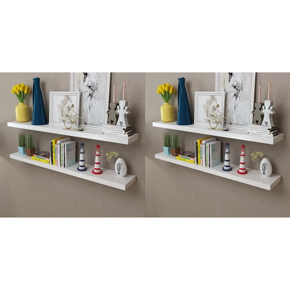 Wall Rack Set of 4 White MDF 47.2 in long Wall Mounted. Picture 1
