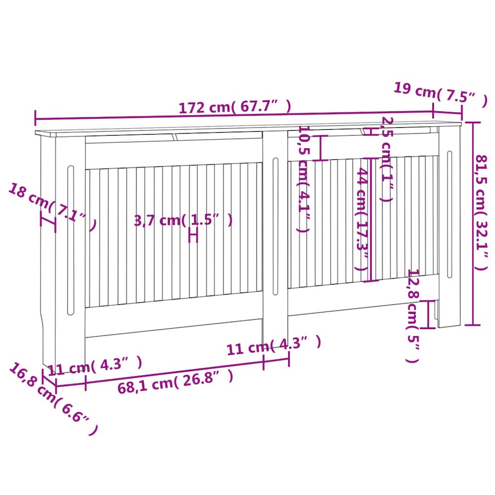 vidaXL Radiator Covers 2 pcs White MDF 67.7", 276005. Picture 4
