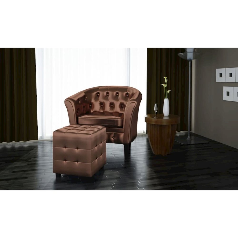 Chesterfield Set of 2 Brown Faux Leather Standard Durable. Picture 2