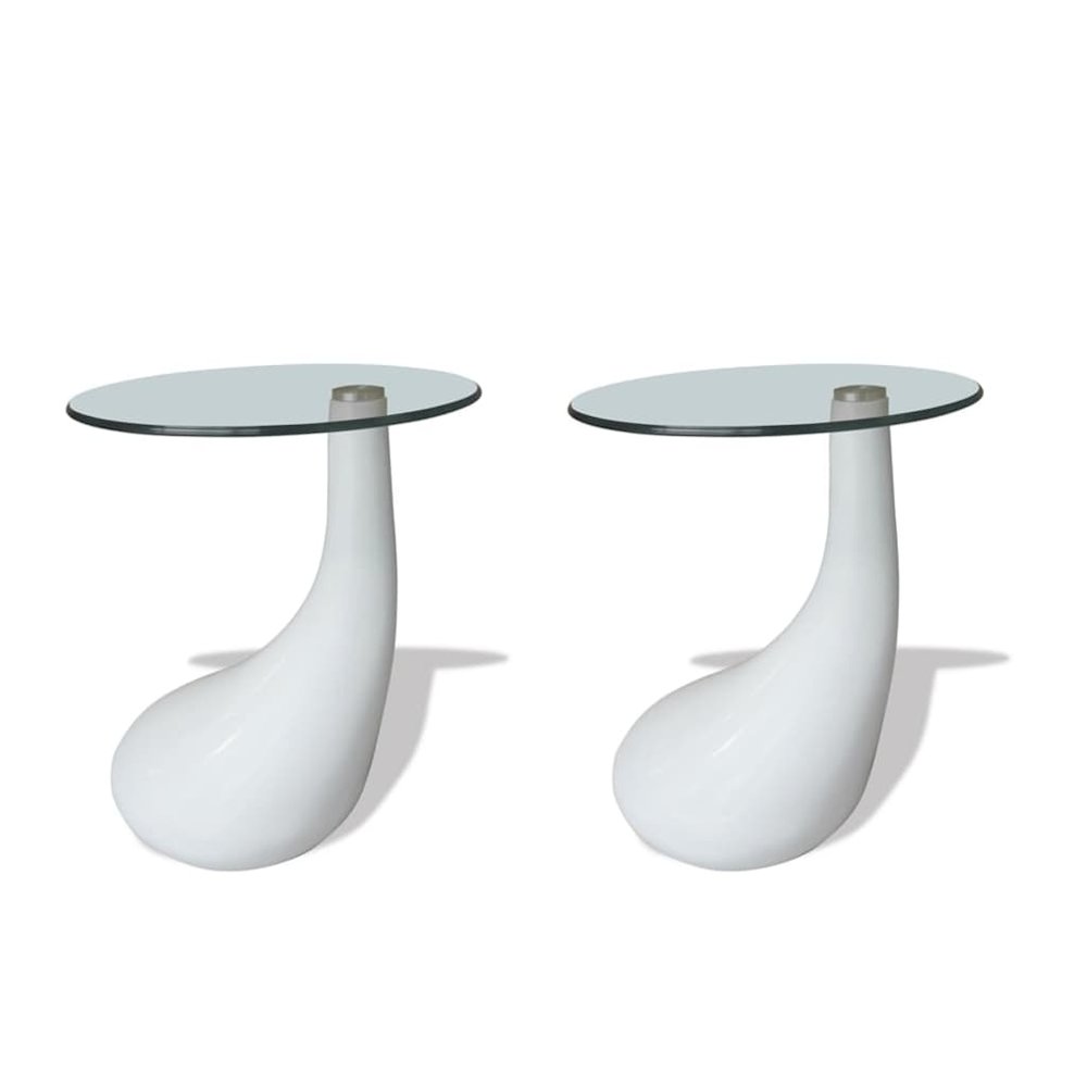 Coffee Table Set of 2 High Gloss White Fiberglass, Tempered Glass. Picture 1